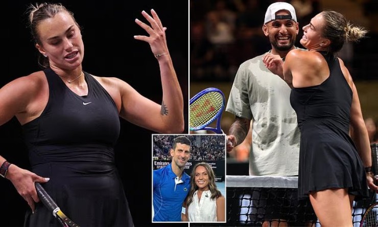 Sabalenka (áo đen) nhận nhiều chỉ trích sau trận đấu với Kyrgios (áo trắng)