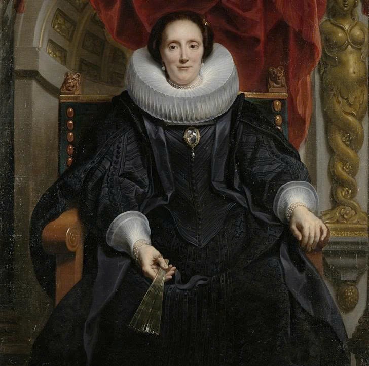 Vào thế kỷ XVII, vải màu đen cực kỳ đắt đỏ do thuốc nhuộm nhanh phai và khó xử lý. Giới quyền quý khi đó tạo ra vẻ ngoài tưởng như giản dị, khiêm nhường, nhưng thực chất lại phô trương sự giàu có thông qua chất liệu nhung, lụa, thêu và ren. Tất cả đều được nhuộm bằng một trong những màu nhuộm đắt giá nhất: màu đen.