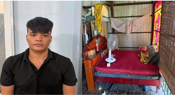 Đối tượng Nguyễn Tấn Vương và hiện trường vụ việc. Ảnh: Công an tỉnh An Giang. 