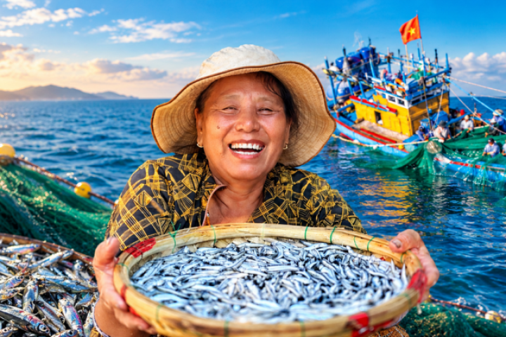 Trúng đậm luồng cá cơm dày đặc áp bờ, làng chài Gia Lai sôi động ngày đêm