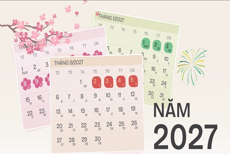 Lịch các kỳ nghỉ lễ Tết năm 2027