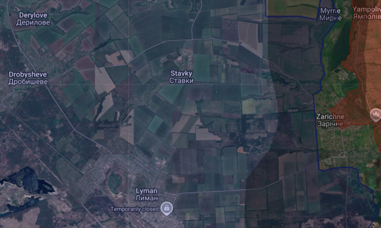 Vị trí Drobysheve, Derylove và Lyman, trong đó màu xanh là khu vực Ukraine kiểm soát. Đồ họa: X/AMK Mapping
