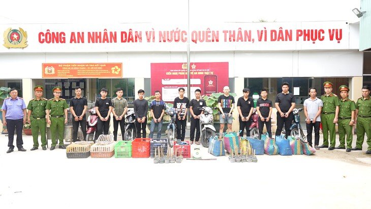 12 đối tượng trộm cắp tài sản bị bắt tạm giam, khởi tố. Ảnh: CACC.