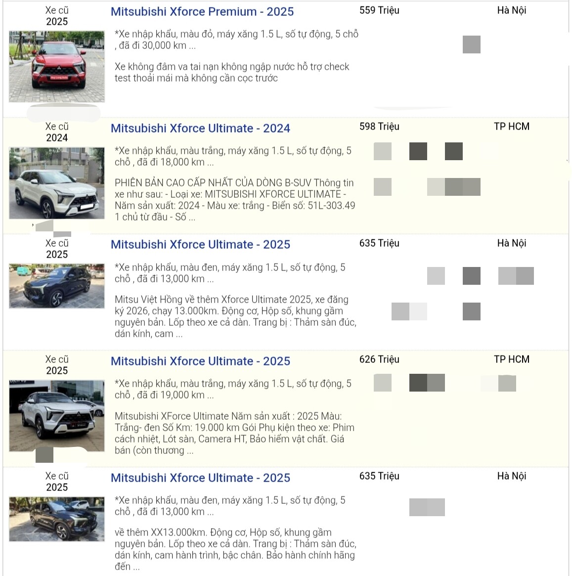  Một số tin rao bán Mitsubishi Xforce.