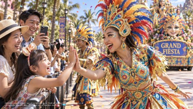 Du khách hòa mình vào không khí Carnival rực rỡ sắc màu tại phân khu Lễ hội Nam Mỹ