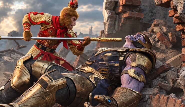 Hình ảnh trích từ video, cảnh Ngộ Không hạ gục Thanos.
