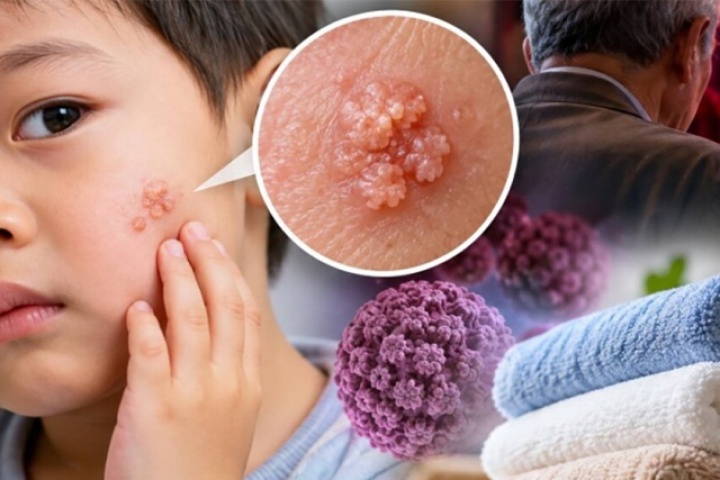 Bé trai 3 tuổi bị sùi mào gà trên mặt, bác sỹ nói do dùng chung khăn tắm