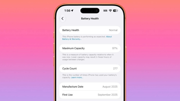 Kết quả thu được với chiếc iPhone 17 Pro Max sau một năm sạc ở mức 80%