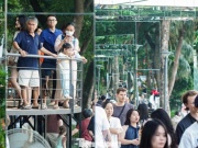 Nườm nượp khách đến Hồ Hoàn Kiếm trải nghiệm cầu dải lụa, khung gương ngày đầu mở cửa