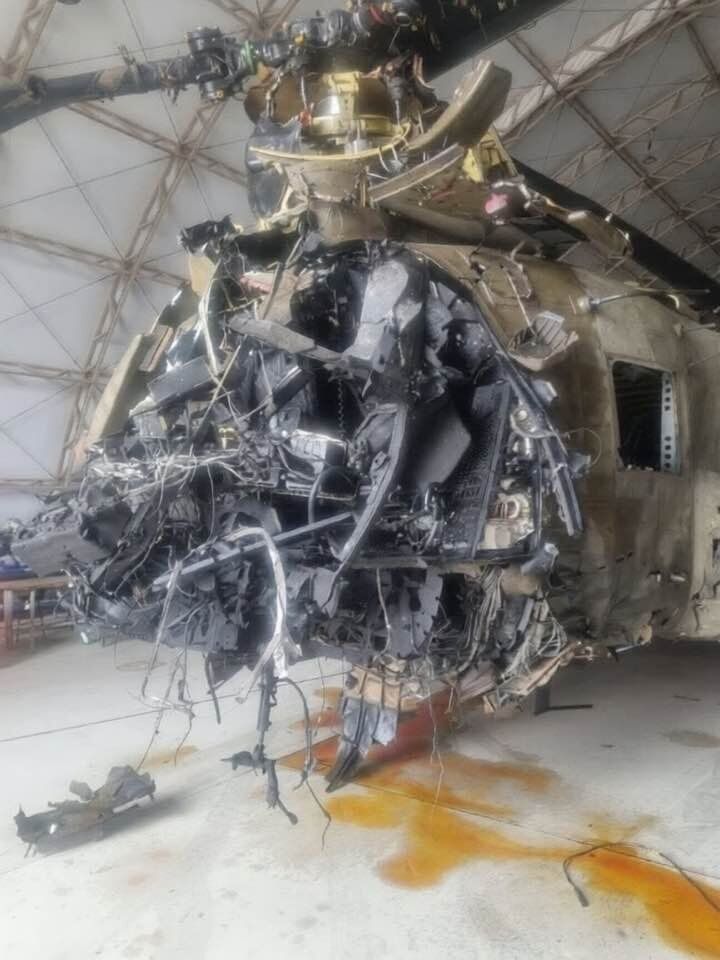 Trực thăng CH-47 Mỹ bị hư hại ở căn cứ Buehring trong ảnh công bố đầu tháng 4. Ảnh: X/Osinttechnical