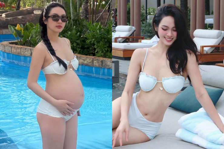 Vũ Thúy Quỳnh bầu vượt mặt vẫn mặc vừa bikini siêu nhỏ - 2