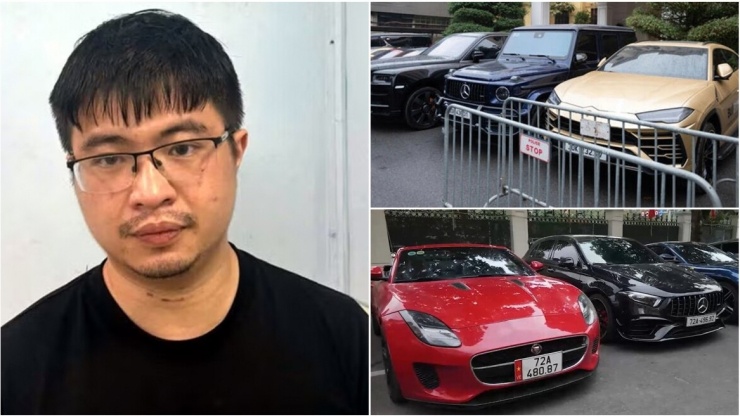 Mr Pips Phó Đức Nam cùng dàn siêu xe trong vụ án. (Ảnh: Công an cung cấp)