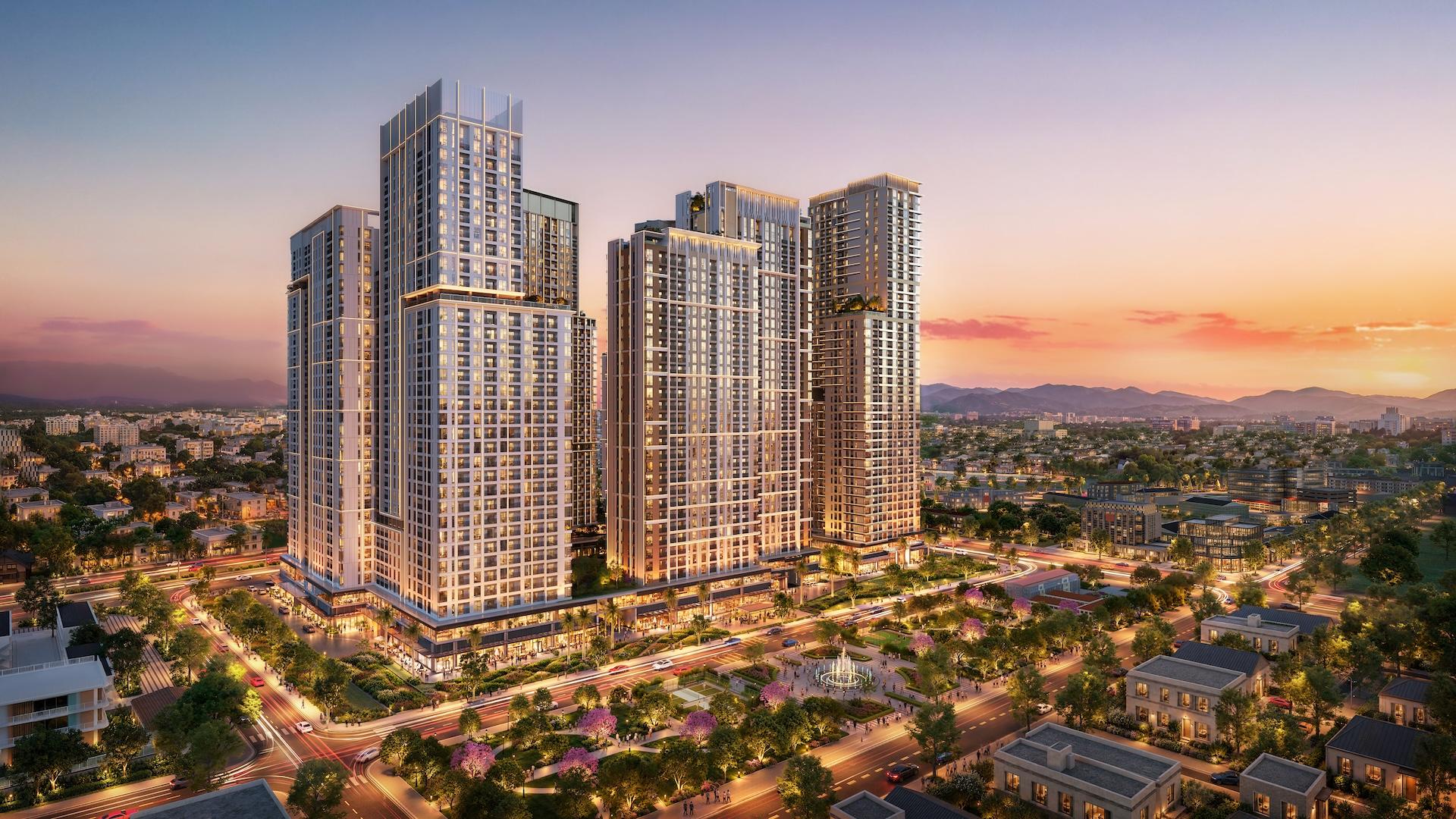 Tổ hợp Sun Glory Residence vươn mình thành biểu tượng kiến trúc đậm "chất Nghệ" giữa tâm điểm thành Vinh. Ảnh: Sun Property.