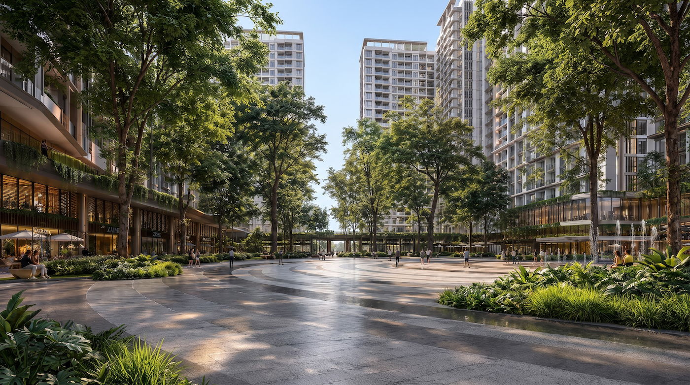 Hơn 10.650m2 không gian xanh nội khu kiến tạo môi trường sống trong lành hiếm có giữa trung tâm đô thị Vinh. Ảnh: Sun Property.