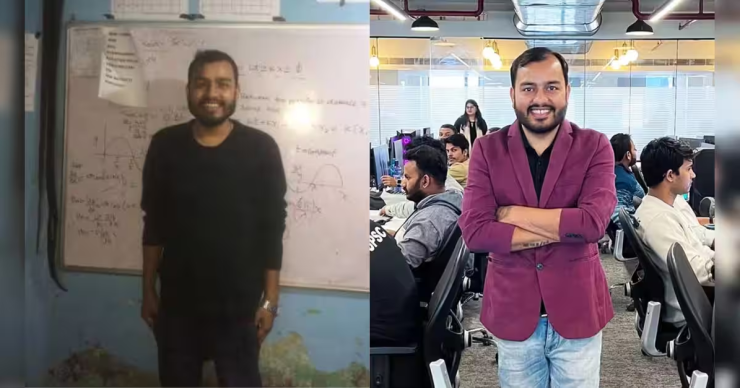 Alakh Pandey trong những ngày đầu dạy học trên Youtube (trái) và sau khi thành chủ doanh nghiệp. Ảnh: ET Education