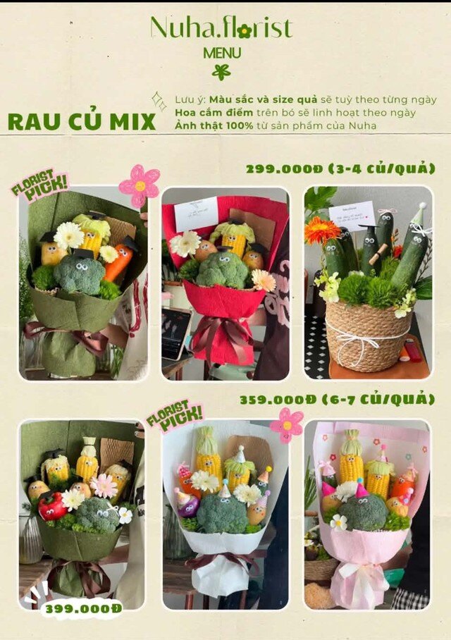 Những bó rau củ được ưa chuộng làm quà tặng trong dịp 20/10.