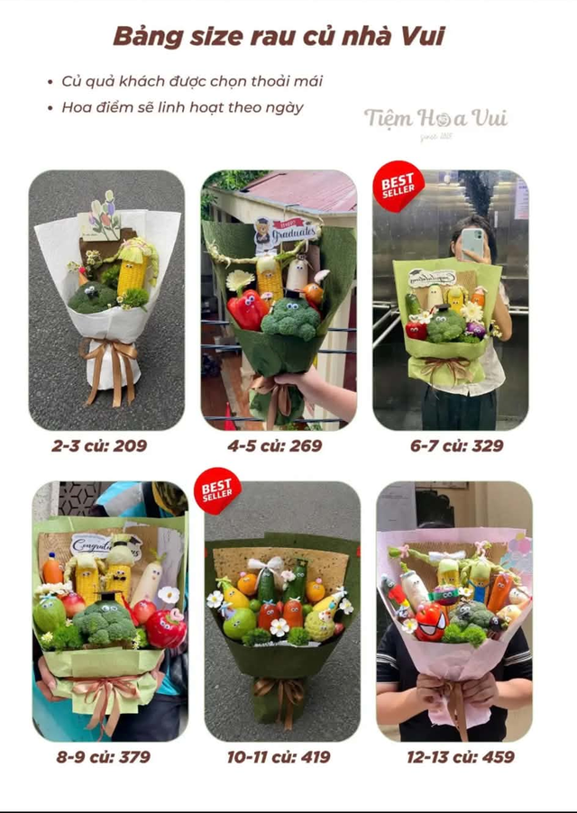 Với nhiều người, tặng bó rau củ, hoa quả vừa đảm bảo tính thẩm mĩ vừa có thể sử dụng được.