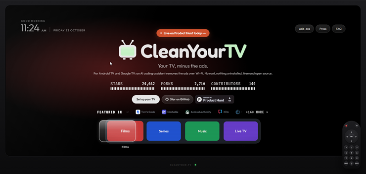 Giao diện của dịch vụ CleanYourTV đang rất nổi tiếng.
