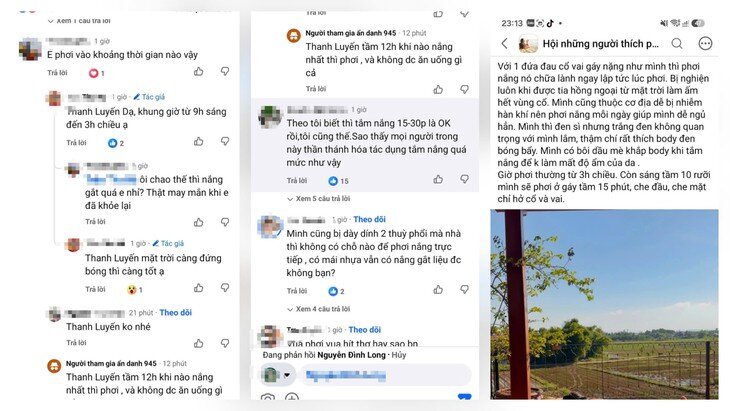 Những bình luận về thời điểm phơi nắng phản khoa học . Ảnh chụp màn hình. 