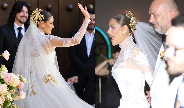 Ariadna Gutiérrez rạng rỡ bên chú rể trong lễ cưới ở nhà thờ. Ảnh: Instagram Missosology Colombia/ El Universal