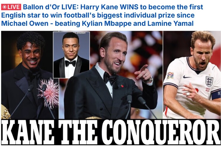 Tờ Daily Mail gửi lời chúc mừng tới Harry Kane