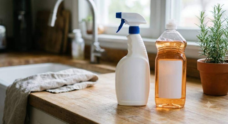Các chai xịt, tẩy rửa sử dụng trong gia đình. Ảnh minh họa do AI tạo