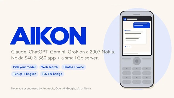 Aikon cũng có thể hoạt động trên nhiều mẫu điện thoại Nokia chạy S40 và S60.