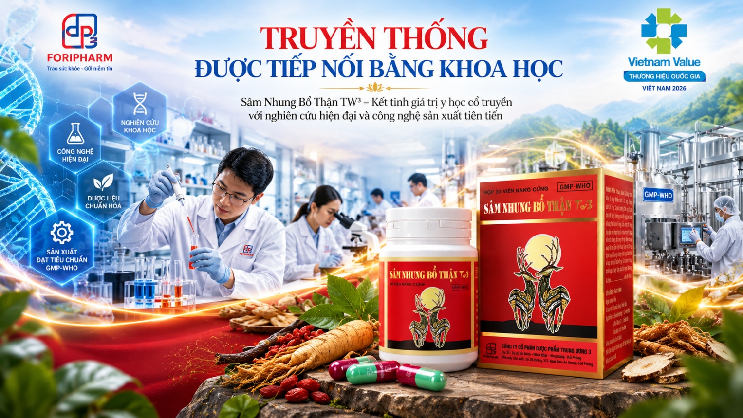 Hệ thống phòng kiểm nghiệm và sản xuất là một phần trong quá trình hiện đại hóa các giá trị dược học truyền thống tại Dược phẩm Trung ương 3 (Ảnh: DP3).